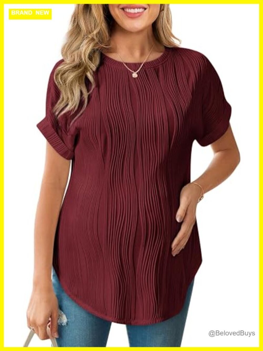 Maternity Textured Short Sleeve Crew Neck T-Shirt Relaxed Fit